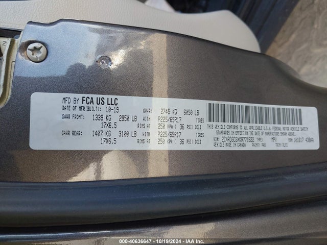 Dodge Grand Caravan Sxt 2019 2C4RDGCGXKR771622 Image 9