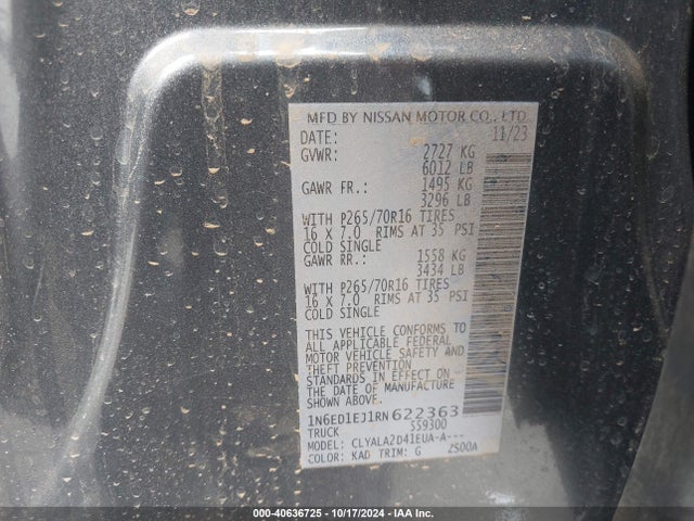Nissan Frontier S 4x2 2024 1N6ED1EJ1RN622363 Image 9