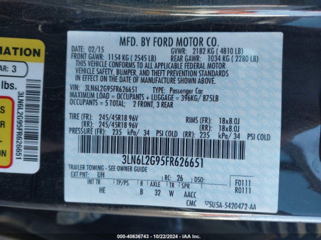 3LN6L2G95FR626651 Lincoln MKZ