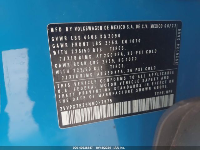 3VVPX7B26NM087975 Volkswagen Taos 1.5t Se