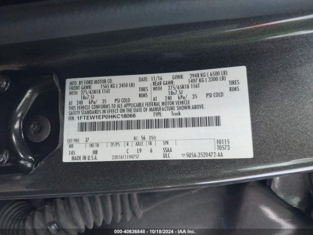 1FTEW1EP0HKC18066 Ford F-150 Lariat