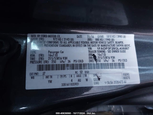 Ford FOCUS SE 2016 1FADP3F28GL406887 Image 9