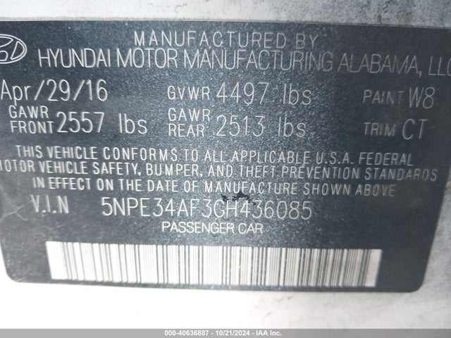 Hyundai Sonata Sport 2016 5NPE34AF3GH436085 Image 9