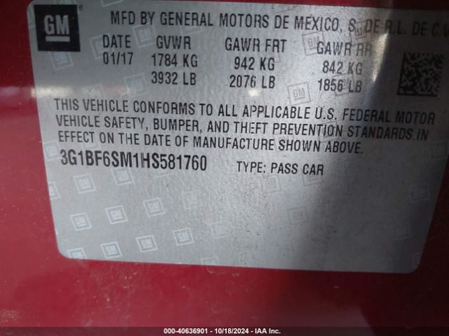 3G1BF6SM1HS581760 Chevrolet Cruze Premier Auto