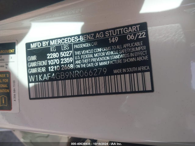 W1KAF4GB9NR066279 Mercedes-Benz C 300 Sedan