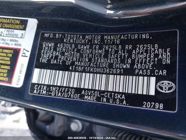 4T1BF1FK0HU362691 Toyota CAMRY SE