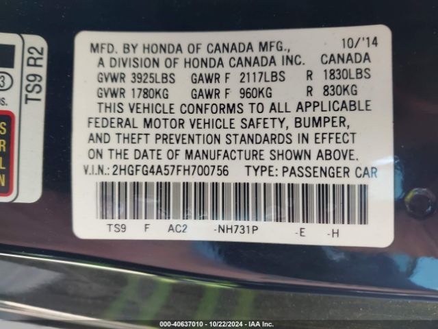 2HGFG4A57FH700756 Honda CIVIC SI