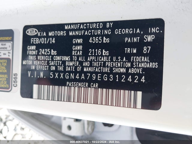 KIA OPTIMA EX 2014 5XXGN4A79EG312424 Image 9