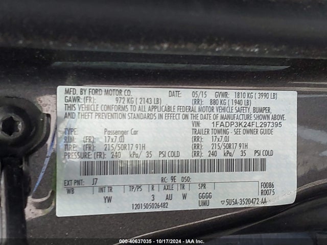 Ford FOCUS SE 2015 1FADP3K24FL297395 Image 9