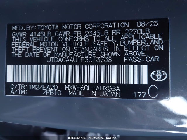 Toyota PRIUS XLE 2023 JTDACAAU1P3013738 Image 9