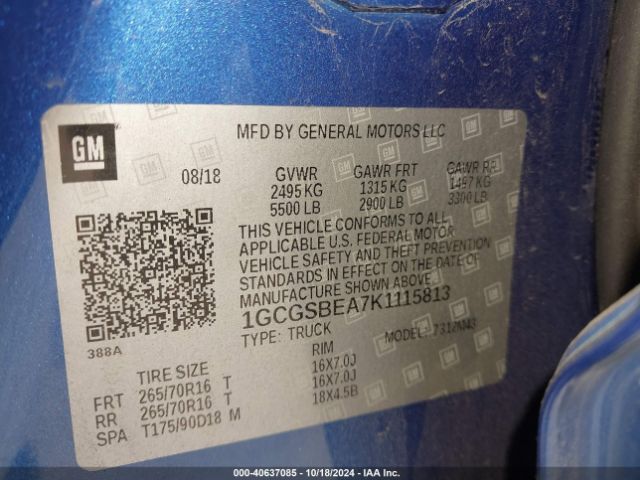 1GCGSBEA7K1115813 Chevrolet Colorado Wt