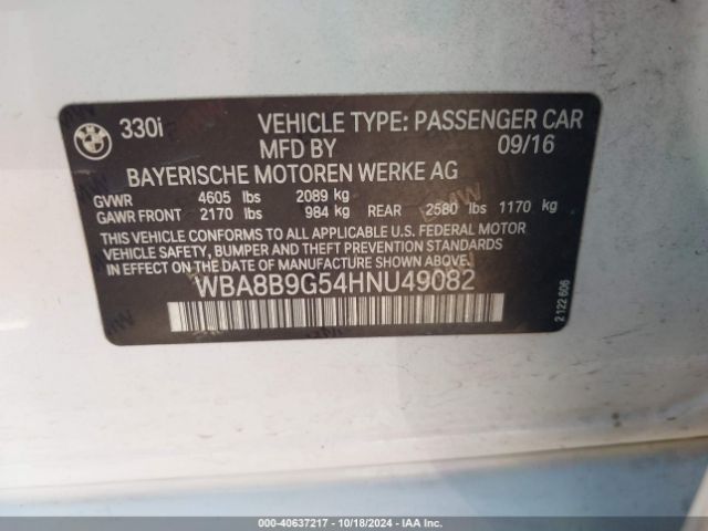 WBA8B9G54HNU49082 BMW 330I