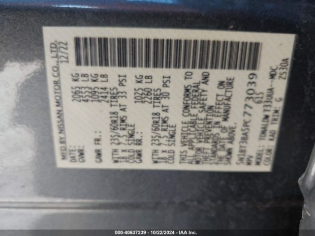 5N1BT3BA5PC773039 Nissan Rogue Sv Fwd