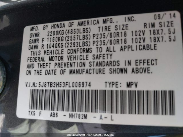 5J8TB3H53FL006974 Acura RDX