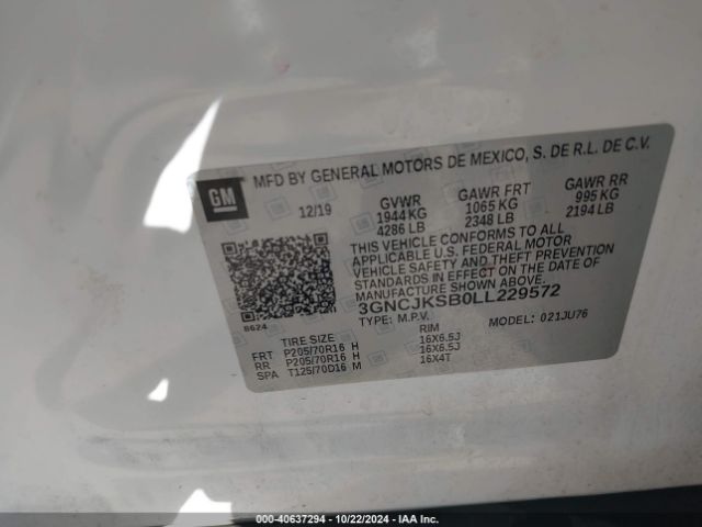 3GNCJKSB0LL229572 Chevrolet Trax Fwd Ls