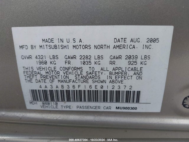 2006 MITSUBISHI GALANT 4A3AB36F16E012372 Photo 8