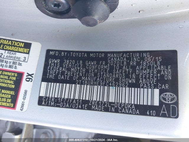 Toyota COROLLA L 2015 2T1BURHE9FC462962 Image 9