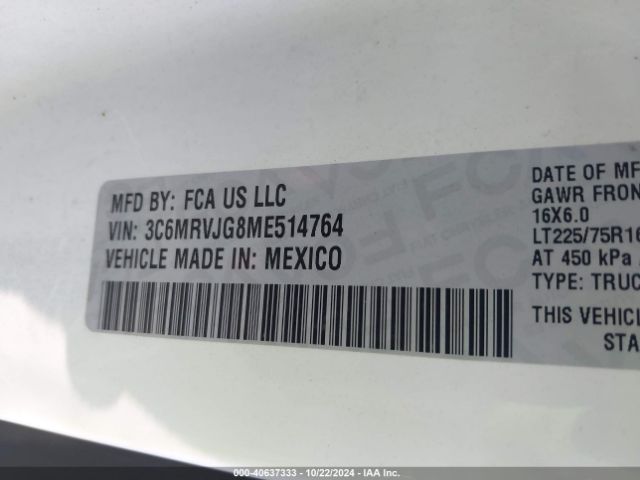 3C6MRVJG8ME514764 RAM Promaster 3500 Cargo Van High Roof 159 Wb Ext