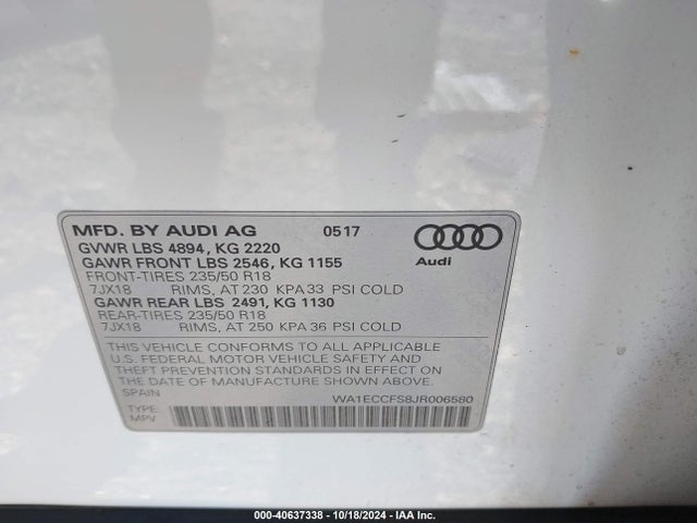 WA1ECCFS8JR006580 Audi Q3 2.0t Premium/2.0t Sport Premium