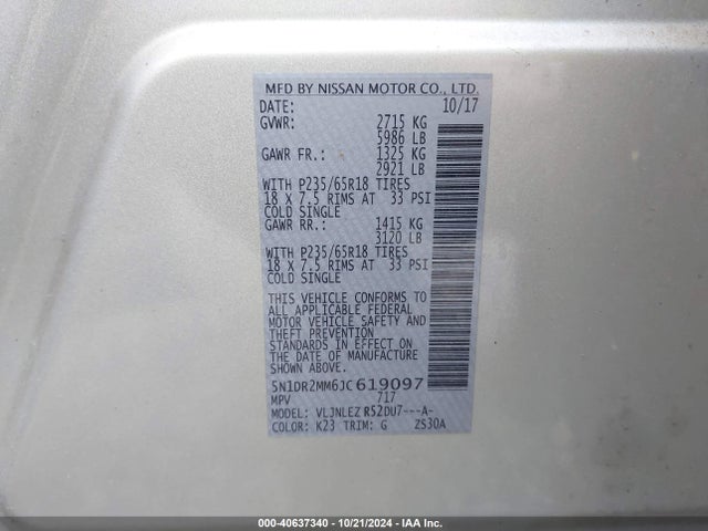 Nissan Pathfinder Sv 2018 5N1DR2MM6JC619097 Image 9