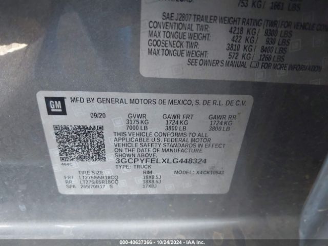 3GCPYFELXLG448324 Chevrolet Silverado 1500 4wd  Short Bed Lt Trail Boss