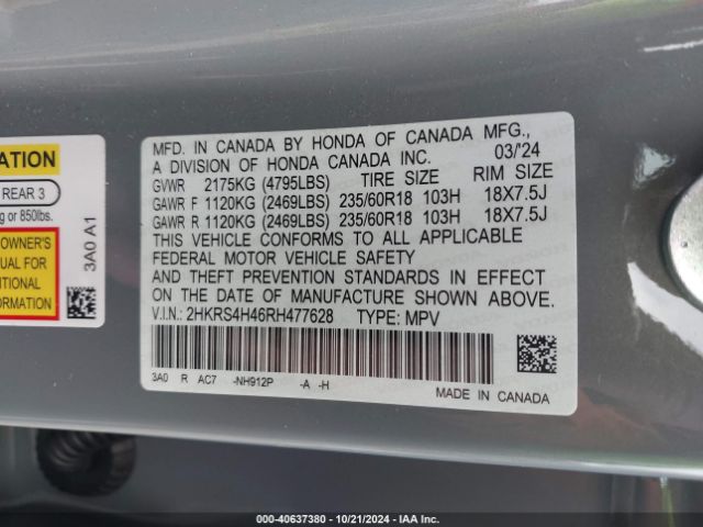 2HKRS4H46RH477628 Honda Cr-v Ex Awd