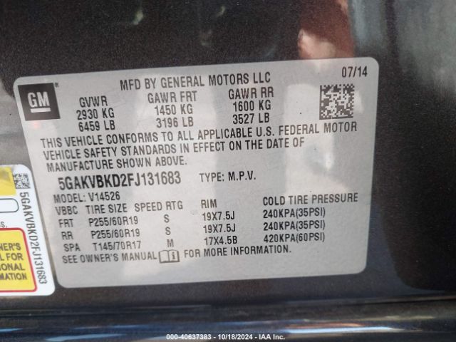 5GAKVBKD2FJ131683 Buick Enclave Leather