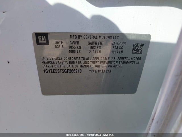 Chevrolet MALIBU 1LT 2016 1G1ZE5ST5GF266210 Image 9