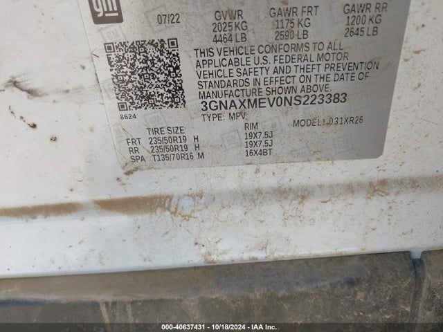 3GNAXMEV0NS223383 Chevrolet Equinox Fwd Rs