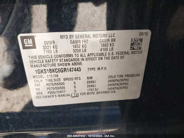 1GKS1BKC6GR147443 GMC YUKON SLT