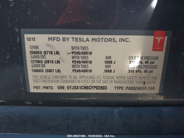 2012 TESLA MODEL S 5YJSA1CN6CFP02803 Photo 8