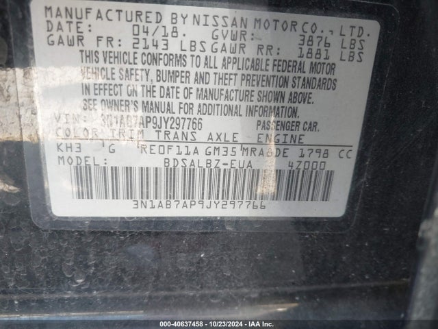 Nissan SENTRA S 2018 3N1AB7AP9JY297766 Image 9