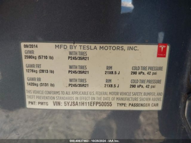 5YJSA1H11EFP50055 Tesla Model S P85