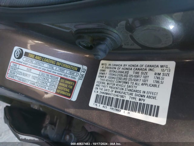 Honda Cr-v Ex-l 2014 2HKRM4H71EH619821 Image 9