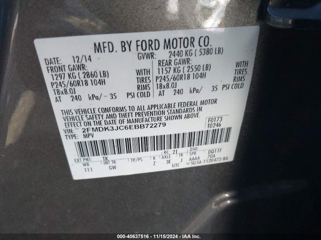 Ford EDGE SEL 2014 2FMDK3JC6EBB72279 Image 9