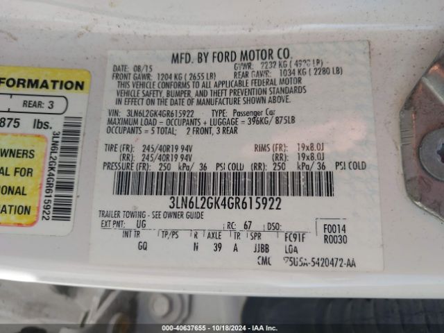 3LN6L2GK4GR615922 Lincoln MKZ