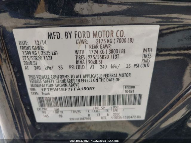 1FTEW1EF7FFA15057 Ford F-150 Platinum