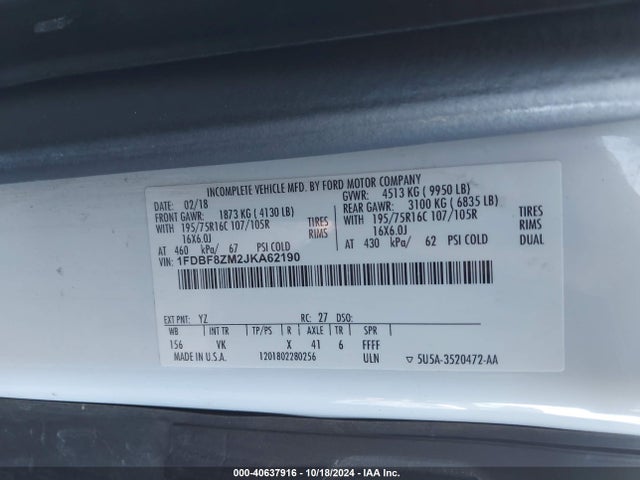 Ford Transit-350 Cab 2018 1FDBF8ZM2JKA62190 Image 9