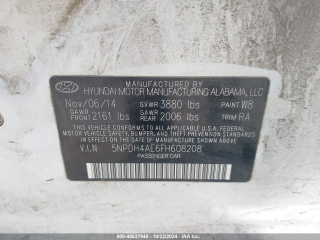Hyundai ELANTRA SE 2015 5NPDH4AE6FH608208 Image 9