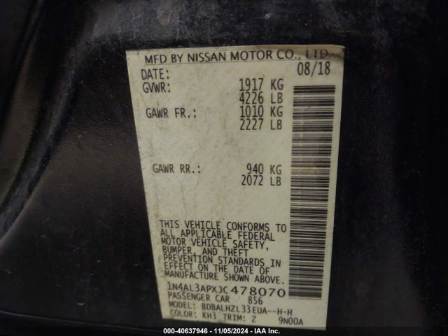 Nissan Altima 2.5 Sr 2018 1N4AL3APXJC478070 Image 9