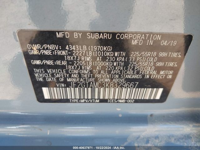JF2GTAMC3K8329667 Subaru Crosstrek 2.0i Limited