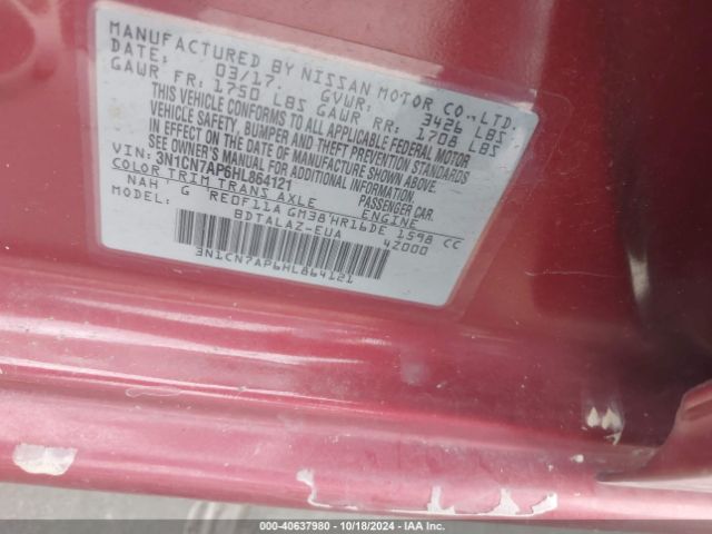 3N1CN7AP6HL864121 Nissan Versa 1.6 S+