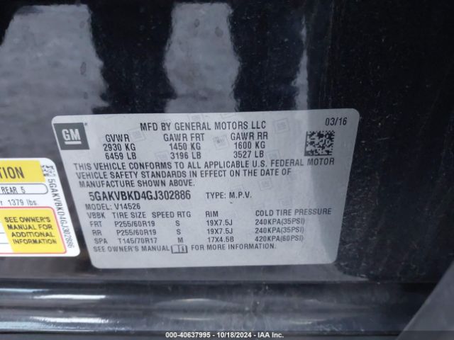 5GAKVBKD4GJ302886 Buick Enclave Leather