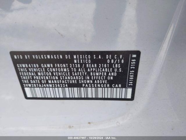 3VW2B7AJ4HM236224 Volkswagen Jetta 1.4t S
