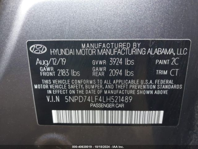 5NPD74LF4LH521489 Hyundai ELANTRA SE