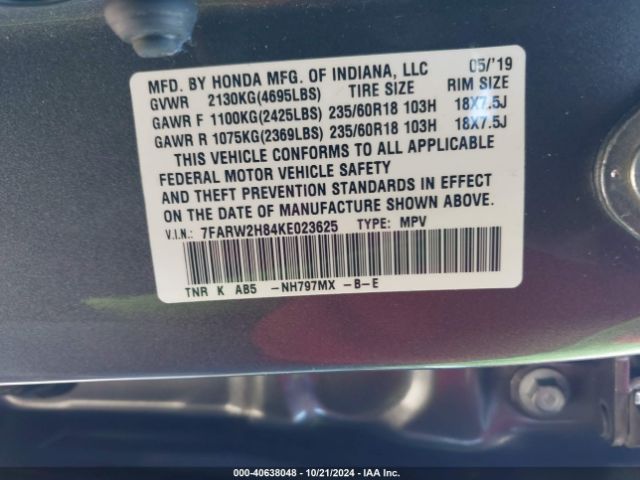 7FARW2H84KE023625 Honda Cr-v Ex-l