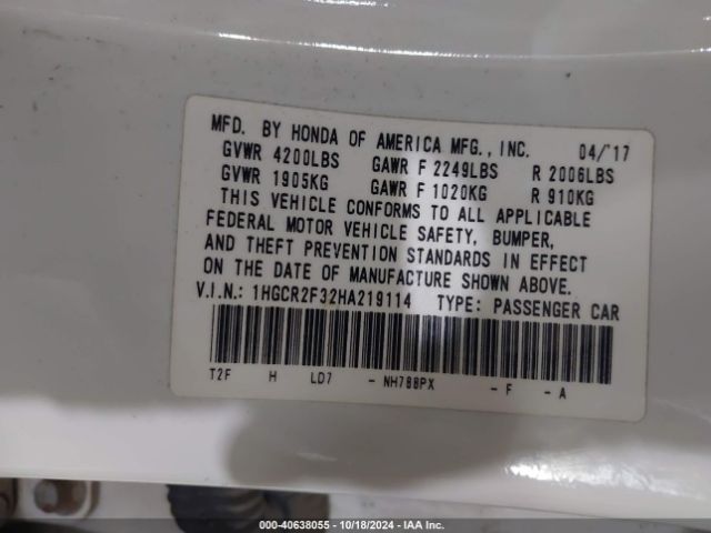1HGCR2F32HA219114 Honda ACCORD LX
