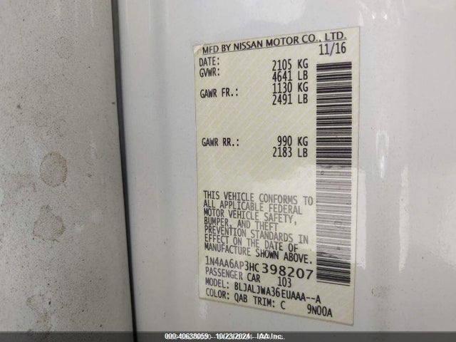 Nissan Maxima 3.5 Sv 2017 1N4AA6AP3HC398207 Image 9
