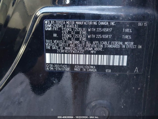 2T3RFREV1FW354337 Toyota Rav4 Xle