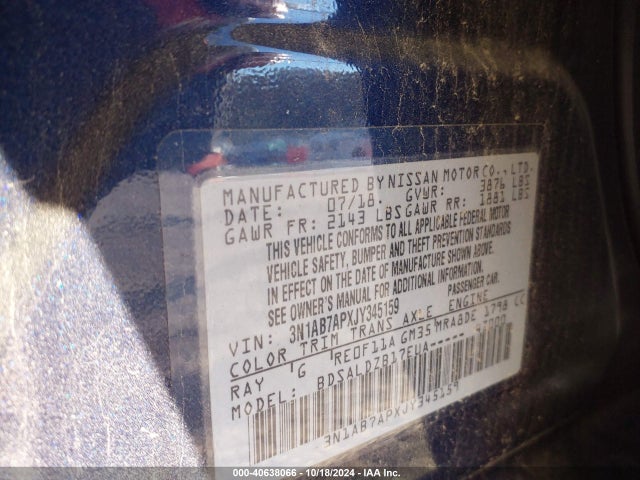 3N1AB7APXJY345159 Nissan SENTRA SV